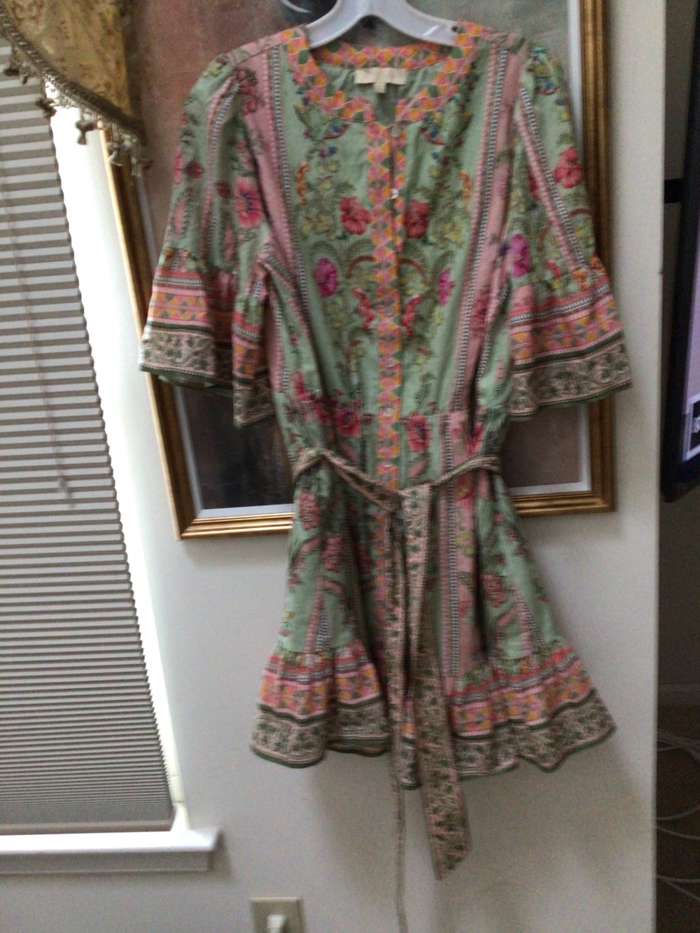 Farmers Floral Print Tie-Waist Tunic Dress - Mint & Pink